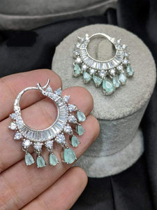 Gemzlane mint green silver plated cute chandbali  Danglers earrings