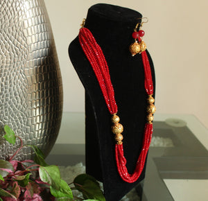 Red Designer Beaded pendant  Necklace set