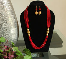 Load image into Gallery viewer, Red Designer Beaded pendant  Necklace set