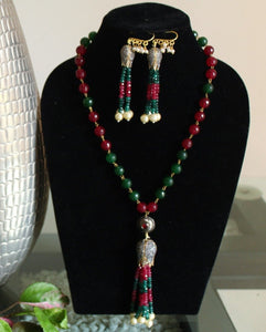 Red green lotus Chain beaded Necklace Set
