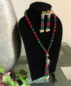 Red green lotus Chain beaded Necklace Set