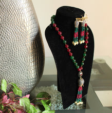 Load image into Gallery viewer, Red green lotus Chain beaded Necklace Set