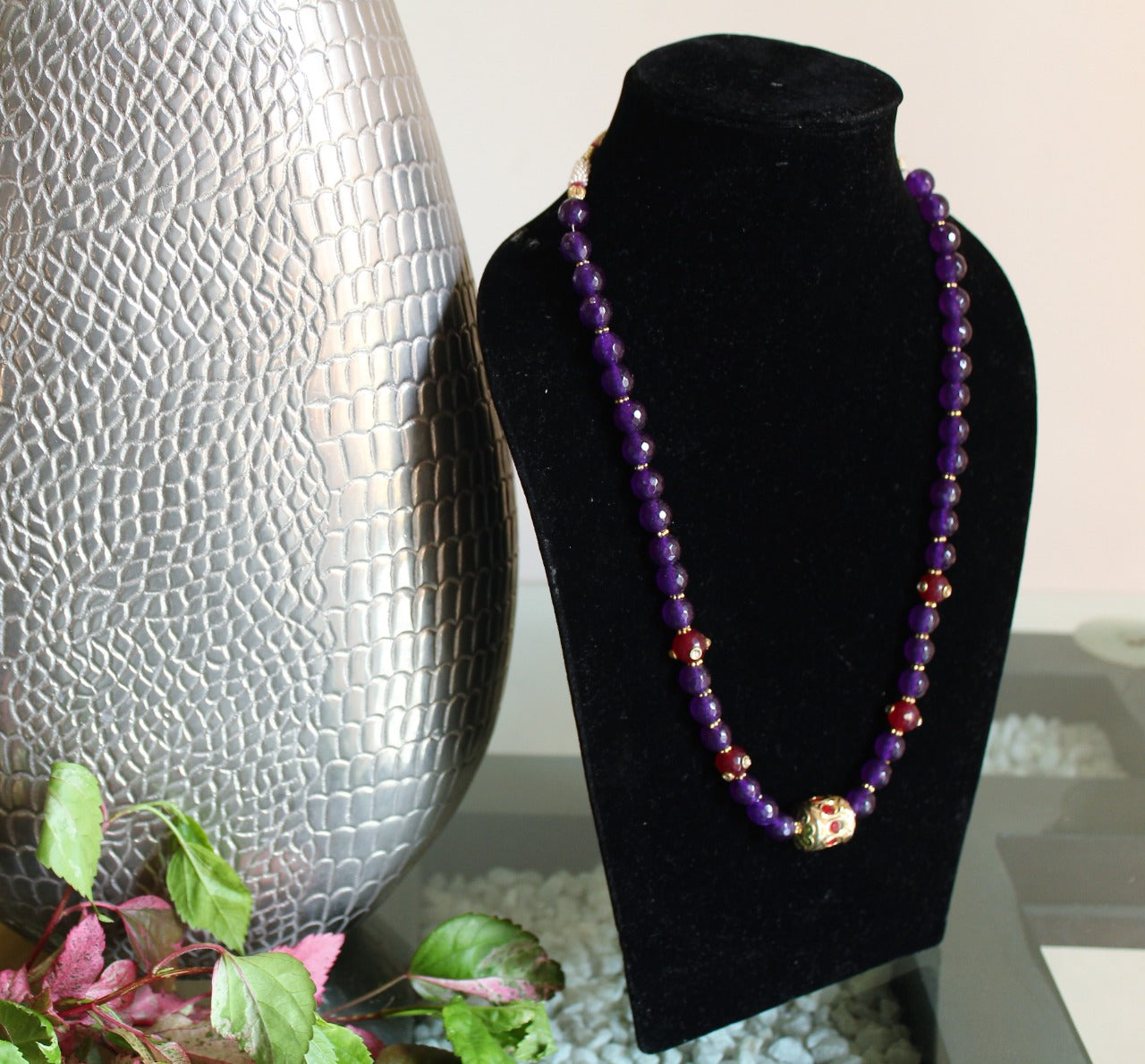 Purple Crystal Beads 3 Row Necklace - Fashionvalley