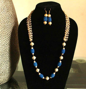 Blue Pineappl Chain Pearls Beaded Necklace