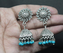 Load image into Gallery viewer, Gemzlane Sun triangular turquoise blue oxidized Earrings for women and girls