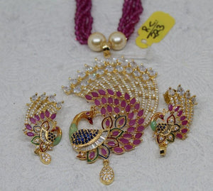 Gemzlane Peacock Beaded Pendant diamond Necklace Set