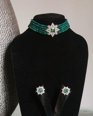 Cute pendant  Choker green Diamond Necklace Set