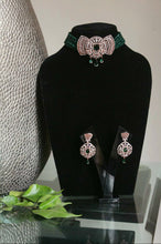Load image into Gallery viewer, Ahana blue Rosegold plated choker diamond necklace set