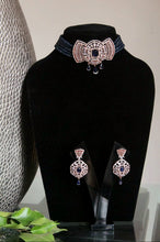 Load image into Gallery viewer, Ahana blue Rosegold plated choker diamond necklace set