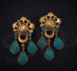 Gemstone Blue Turquoise Stone Danglers Earrings