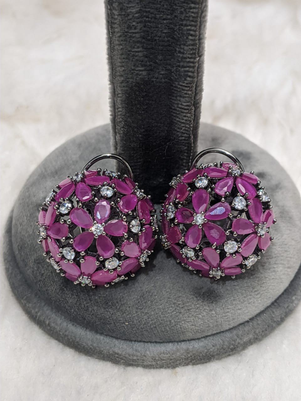 Shrishti diamond cz Ruby ball Studs Earrings