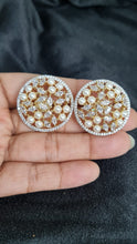 Load image into Gallery viewer, Circular diamond and pearls gold plated Studs Earrings