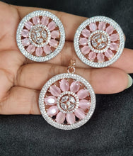 Load image into Gallery viewer, Aaira round CZ  pink pendant diamond necklace set