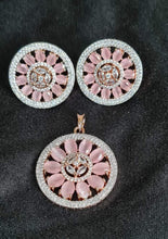Load image into Gallery viewer, Aaira round CZ  pink pendant diamond necklace set