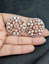Load image into Gallery viewer, Circular diamond and pearls Rosegold plated Studs Earrings