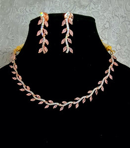 Pink Sleek Rosegold plated diamond Necklace set