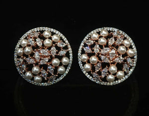 Circular diamond and pearls Rosegold plated Studs Earrings