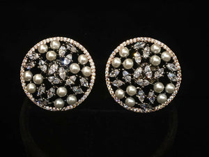 Circular diamond and pearls Dual plated Studs Earrings