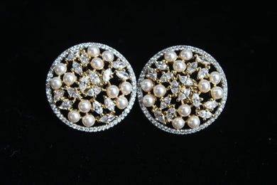 Circular diamond and pearls gold plated Studs Earrings