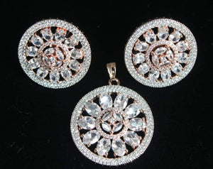 Aaira round CZ  pink pendant diamond necklace set
