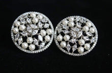 Load image into Gallery viewer, Circular diamond and pearls Silver plated Studs Earrings