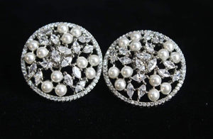 Circular diamond and pearls Silver plated Studs Earrings