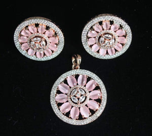 Aaira round CZ  pink pendant diamond necklace set