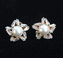 Load image into Gallery viewer, Star pearls and diamonds Rosegold plated Studs Earrings
