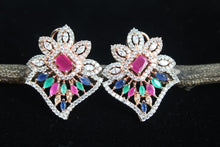 Load image into Gallery viewer, Designer multi stone diamond Studs Earrings