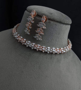 Sleek Rosegold Cubic zirconia Diamond Necklace set