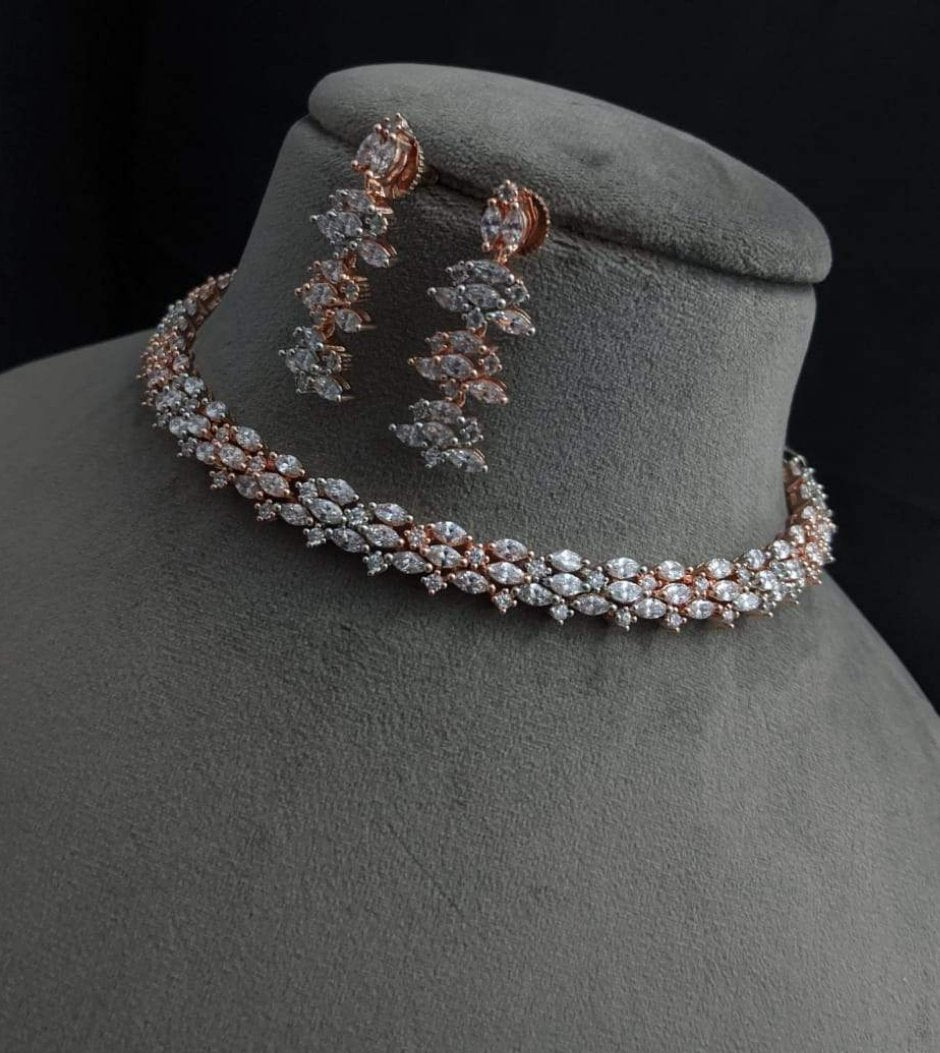 Sleek Rosegold Cubic zirconia Diamond Necklace set