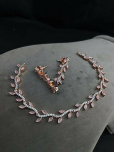 Pink Sleek Rosegold plated diamond Necklace set