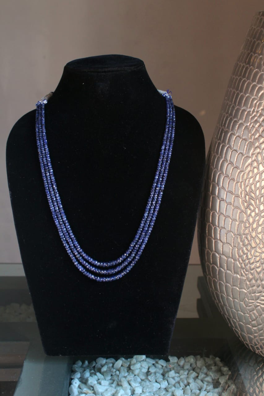 Natural Precious Blue Sapphire Gemstone Layered Necklace