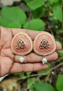 Meenakari diamond Peach Studs Earrings
