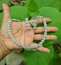 Load image into Gallery viewer, Sleek silver plated Cubic zirconia Diamond Necklace set