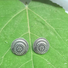 Load image into Gallery viewer, Gemzlane circular oxidized silver tone ear studs for women and girls