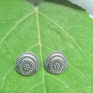 Gemzlane circular oxidized silver tone ear studs for women and girls