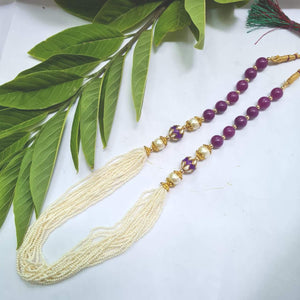 Purple white Long  Designer Beaded  Necklace
