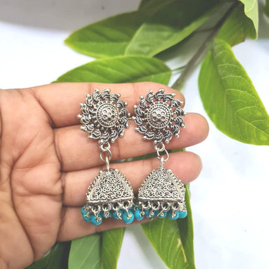 Gemzlane Sun triangular turquoise blue oxidized Earrings for women and girls
