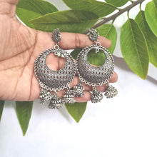 Load image into Gallery viewer, Gemzlane  oxidized triple chandbali earrings for women and girls