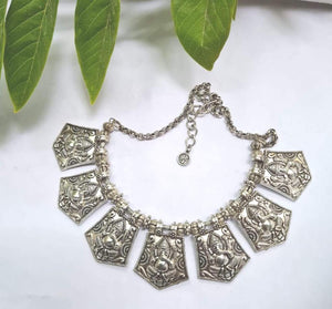 Gemzlane Oxidized Silver Temple Necklace