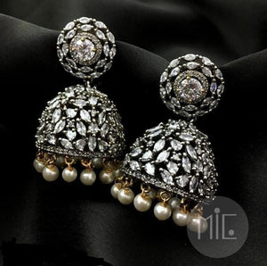 Cz diamond jhumka earrings