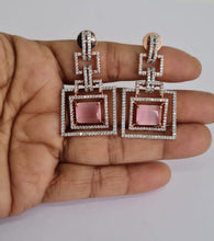 Load image into Gallery viewer, Gemzlane cz Pink Danglers Earrings