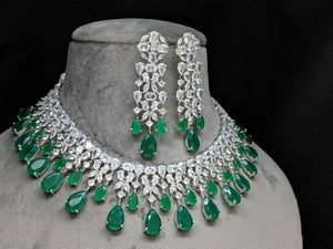 Gemzlane Silver Green American Diamond Necklace set
