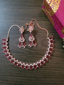 Gemzlane Rosegold Red cz diamond Necklace set