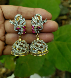 Gemzlane cz diamond Ruby Jhumki earrings
