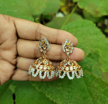 Load image into Gallery viewer, Gemzlane diamond embellished Jhumki earrings