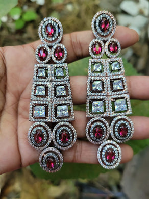 Long cz Ruby Diamond dual plated Danglers Earrings