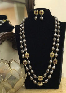 Double layered Pearls  beaded Necklace Set