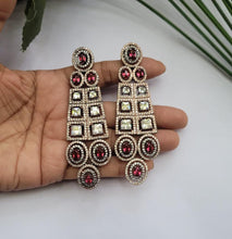 Load image into Gallery viewer, Long cz Ruby Diamond dual plated Danglers Earrings